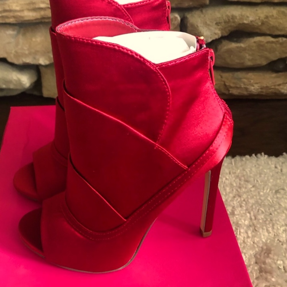 SHOEDAZZLE | Satin Red | Heels Booties | Size 6